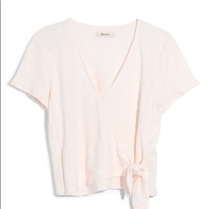 Madewell Texture & Thread wrap top, short sleeves, in cream. Size medium.